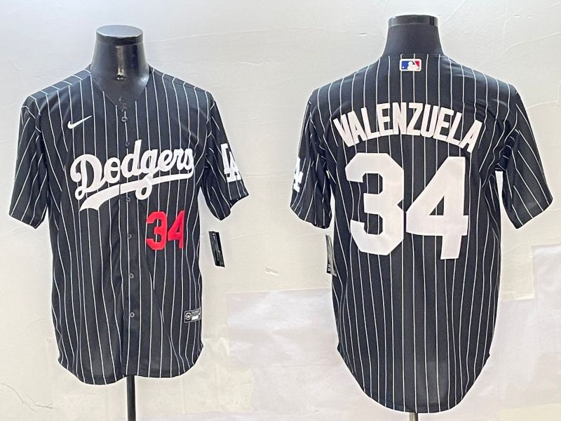 Men Los Angeles Dodgers #34 Valenzuela Black Stripe Jointly Name 2025 Nike MLB Jersey style 8->los angeles dodgers->MLB Jersey
